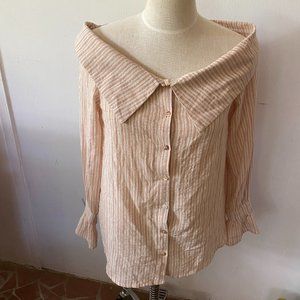 Listicle Linen Blend Blouse Women's Medium NWT Pink Striped Button Front